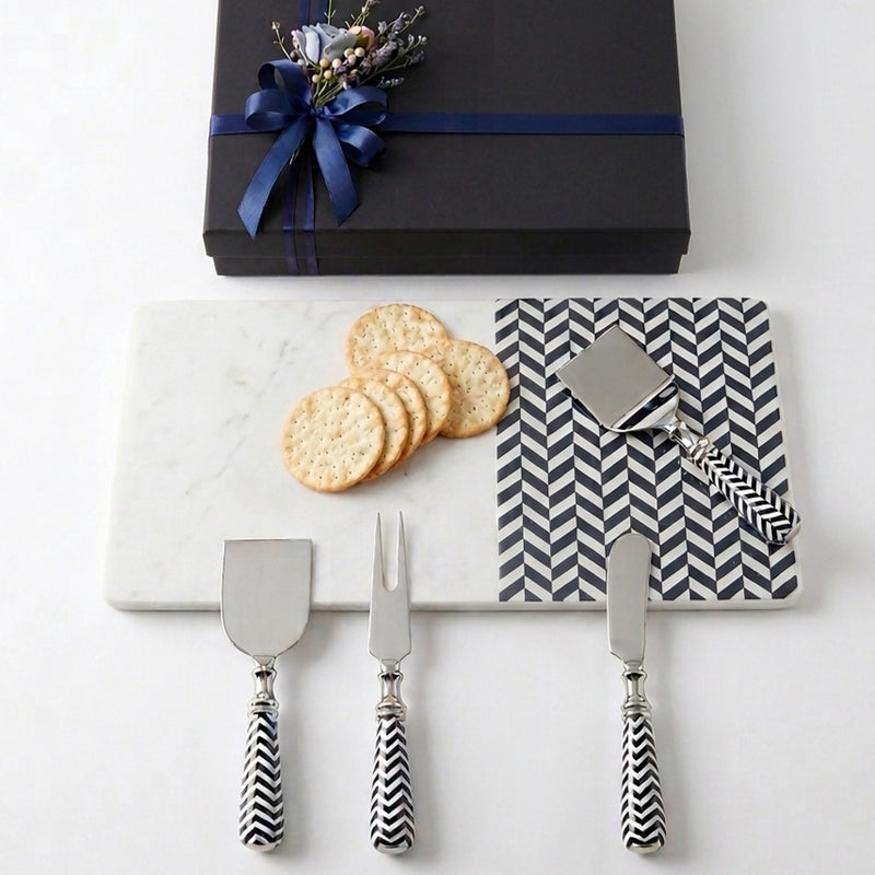 Marble cheese board with cheese knives