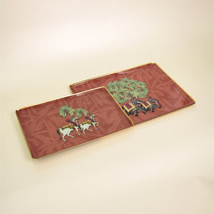 Metal Serving Platters, Gift Set of 2 - Royal Rambagh Red