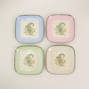 Metal Square Quarter Plates, Set of 4 - Whisper Paisley
