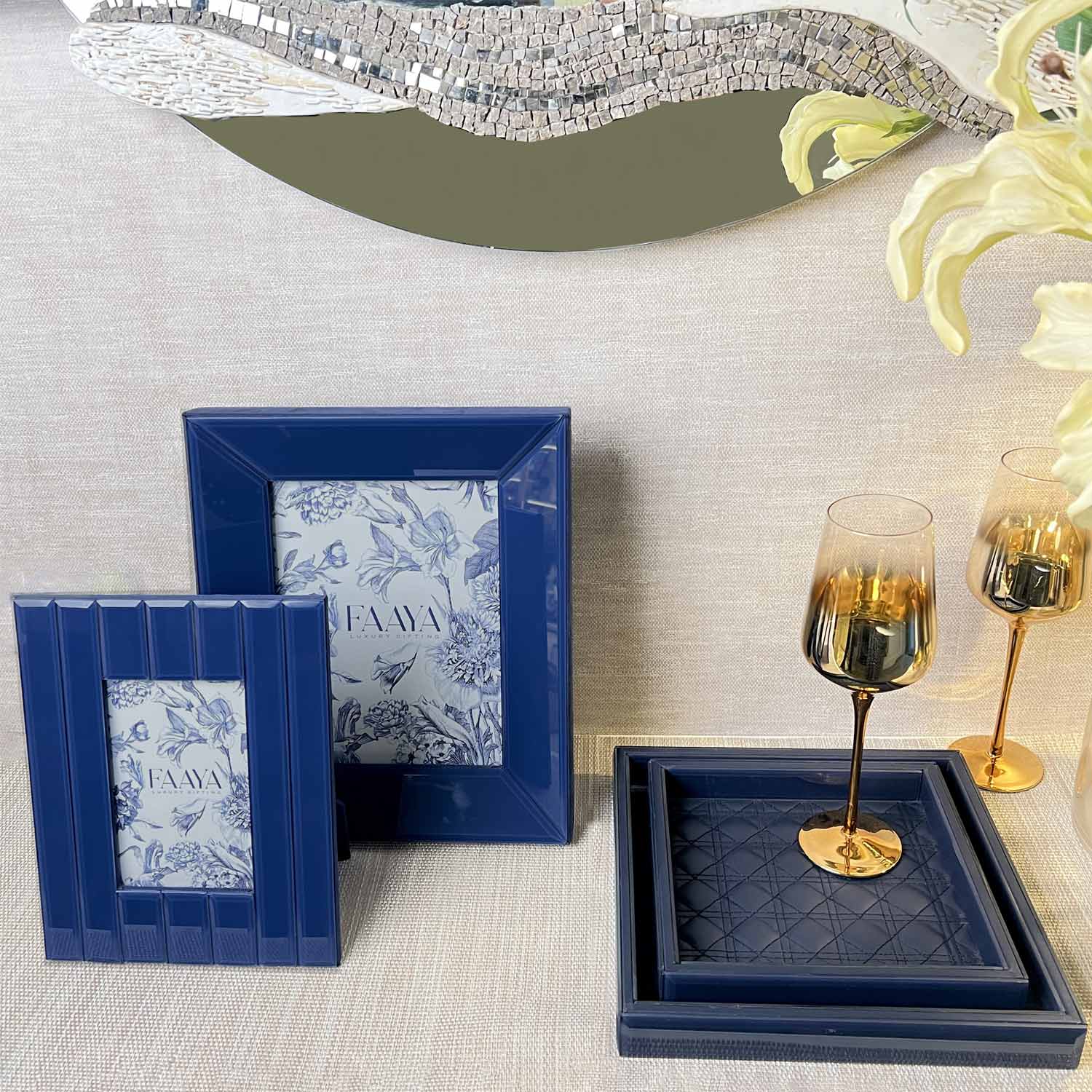 Medium Amadeus Bevelled Glass Photo Frame - Midnight Blue