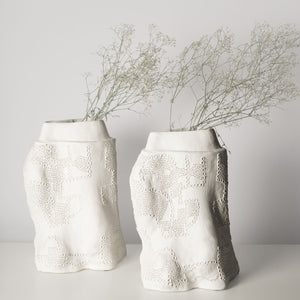 Laurel Lace Ivory Ceramic Vase