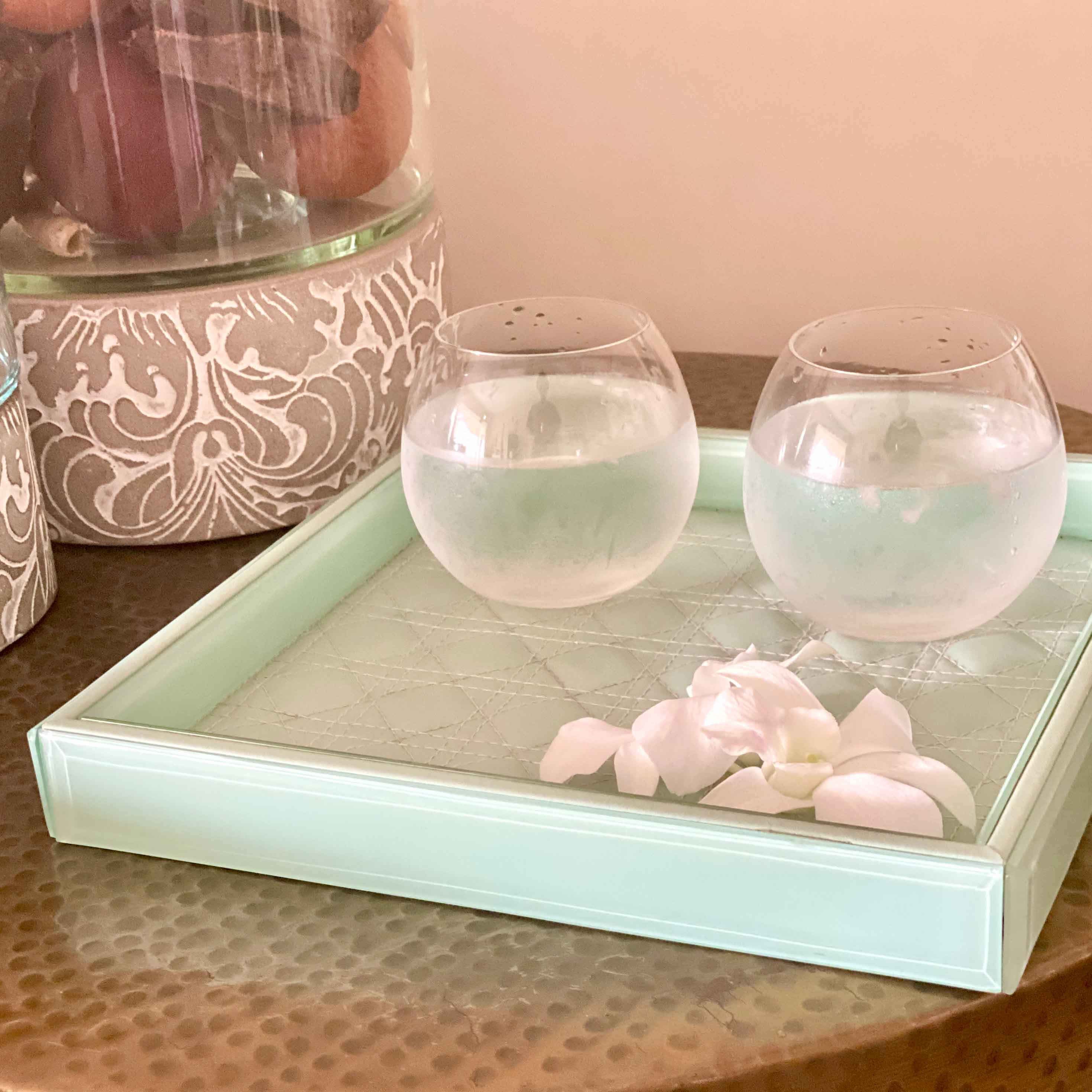 Small Amadeus Bevelled Glass Tray - Aqua Motif