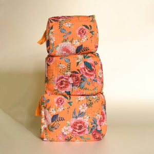Travel Pouches, Set of 3 - Coral Bloom