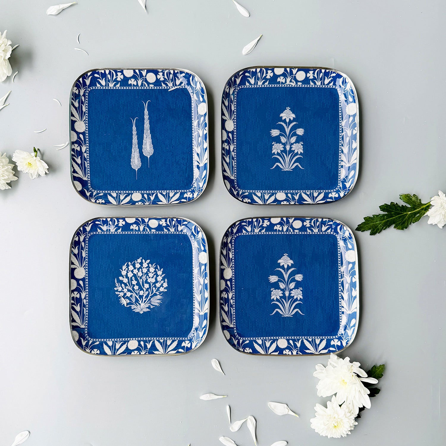 Royal Malabar Metal Square Quarter Plates - Set of 4