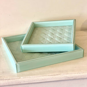 Bevelled Glass Rectangle Tray, Gift Set of 2 - Amadeus (Aqua Motif)