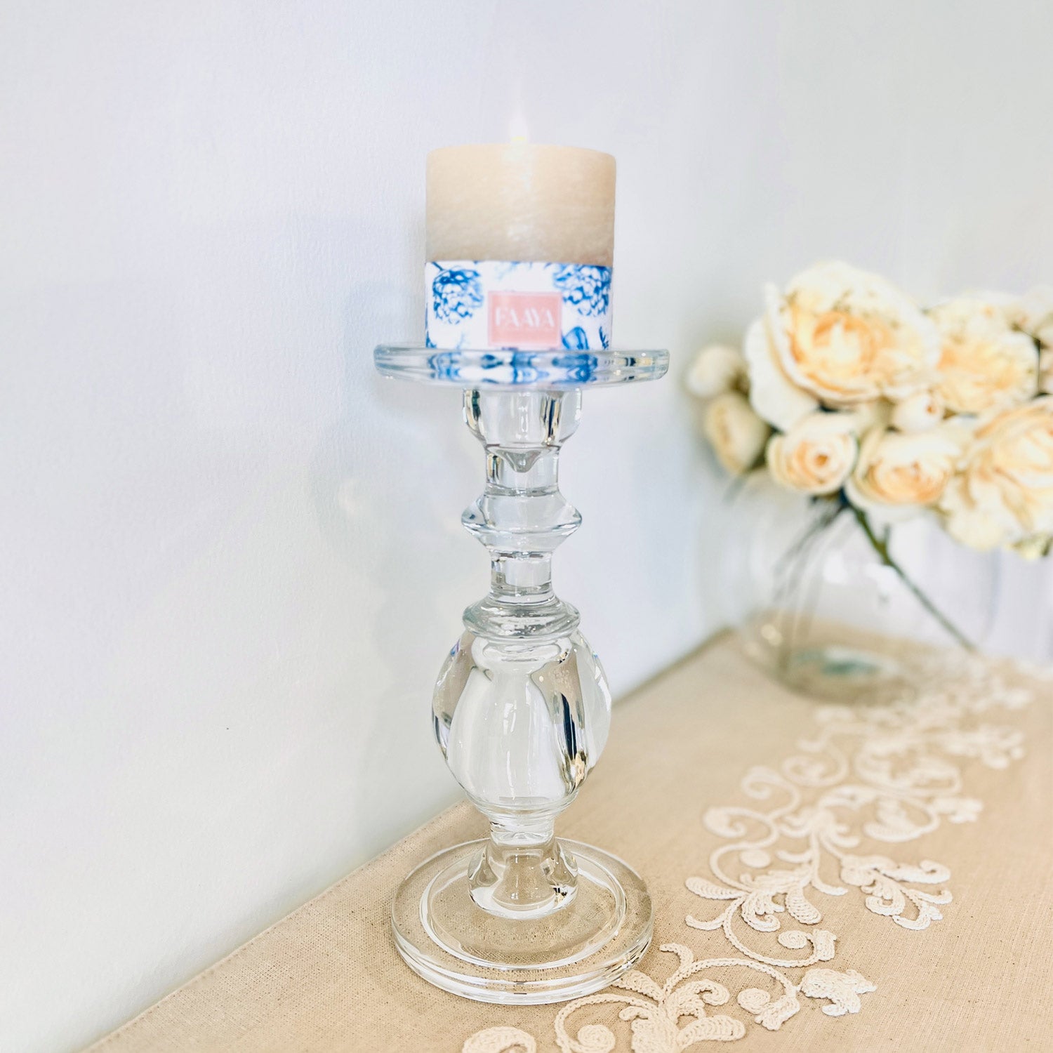 Glass Candle Holder, Medium - Victorian