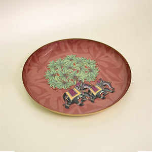 Metal Round Tray - Royal Rambagh Red