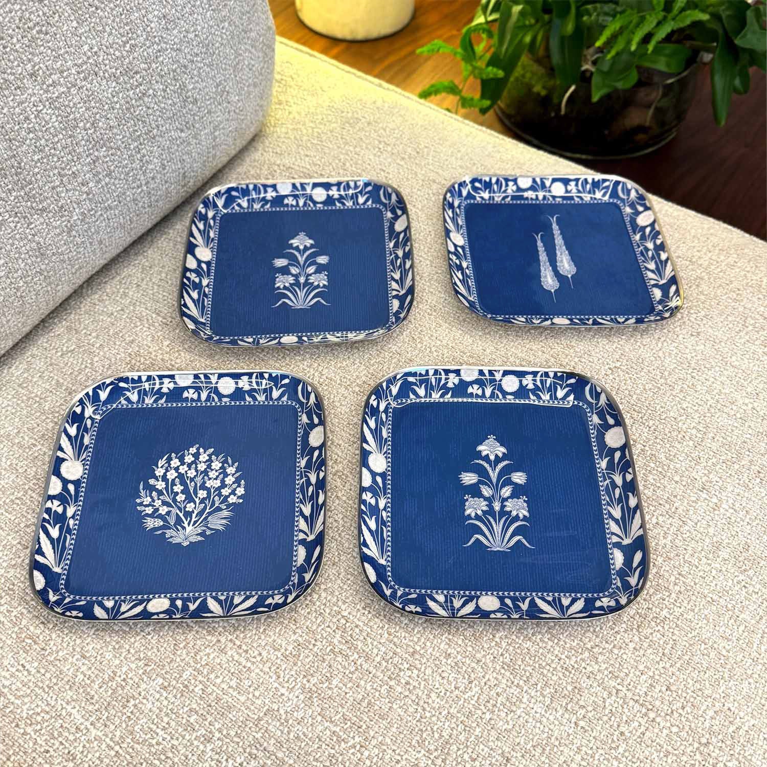 Royal Malabar Metal Square Quarter Plates - Set of 4
