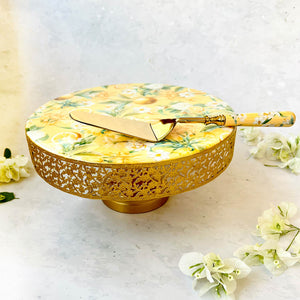 Cake Stand With Server Gift Set - Lisbon Lemon