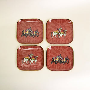 Metal Square Quarter Plates, Set Of 4 - Royal Rambagh Red