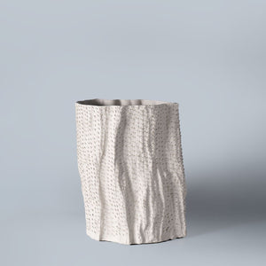 Ridged Ivory Ceramic Vase