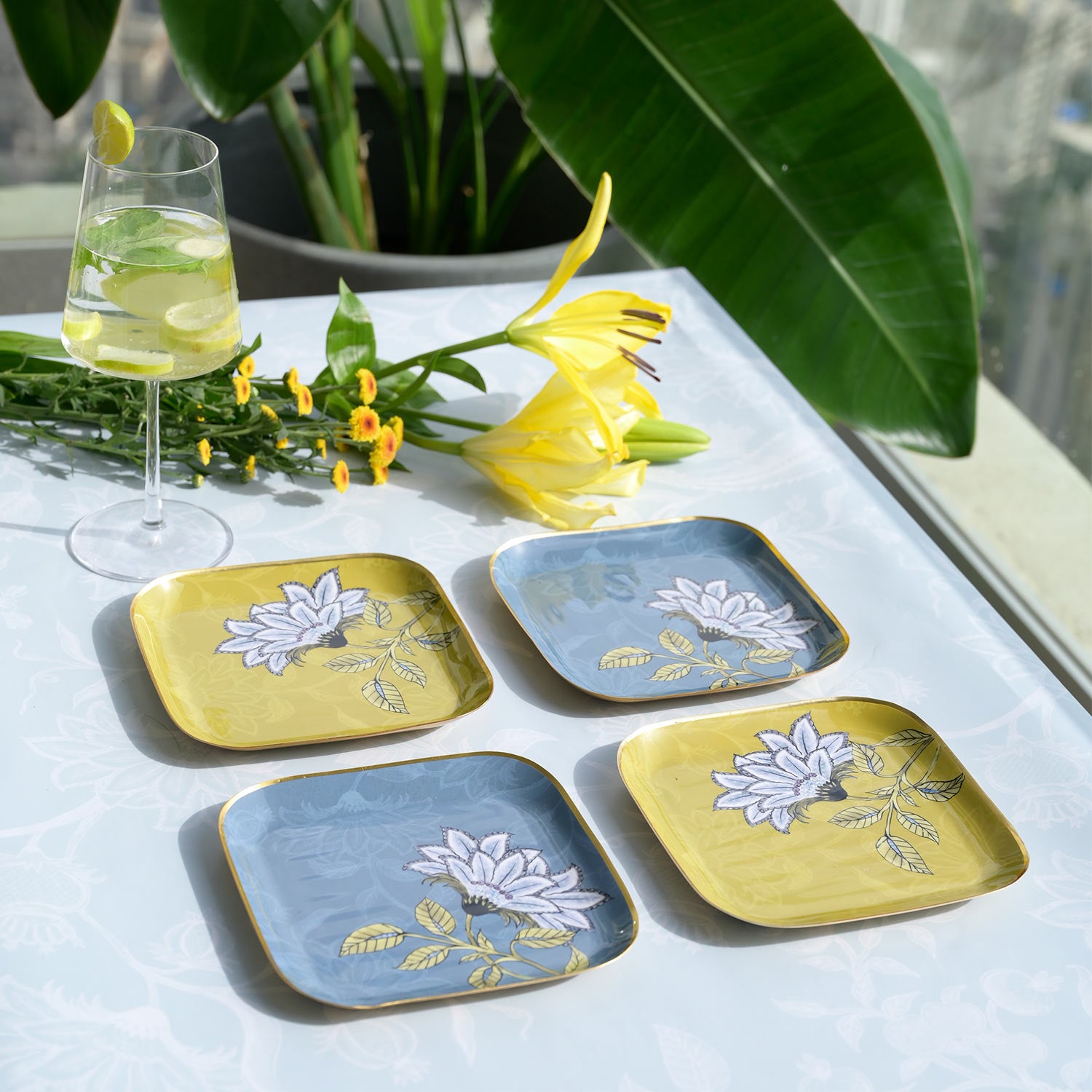 Ethnic Chintz Metal Square Quarter Plates - Set of 4