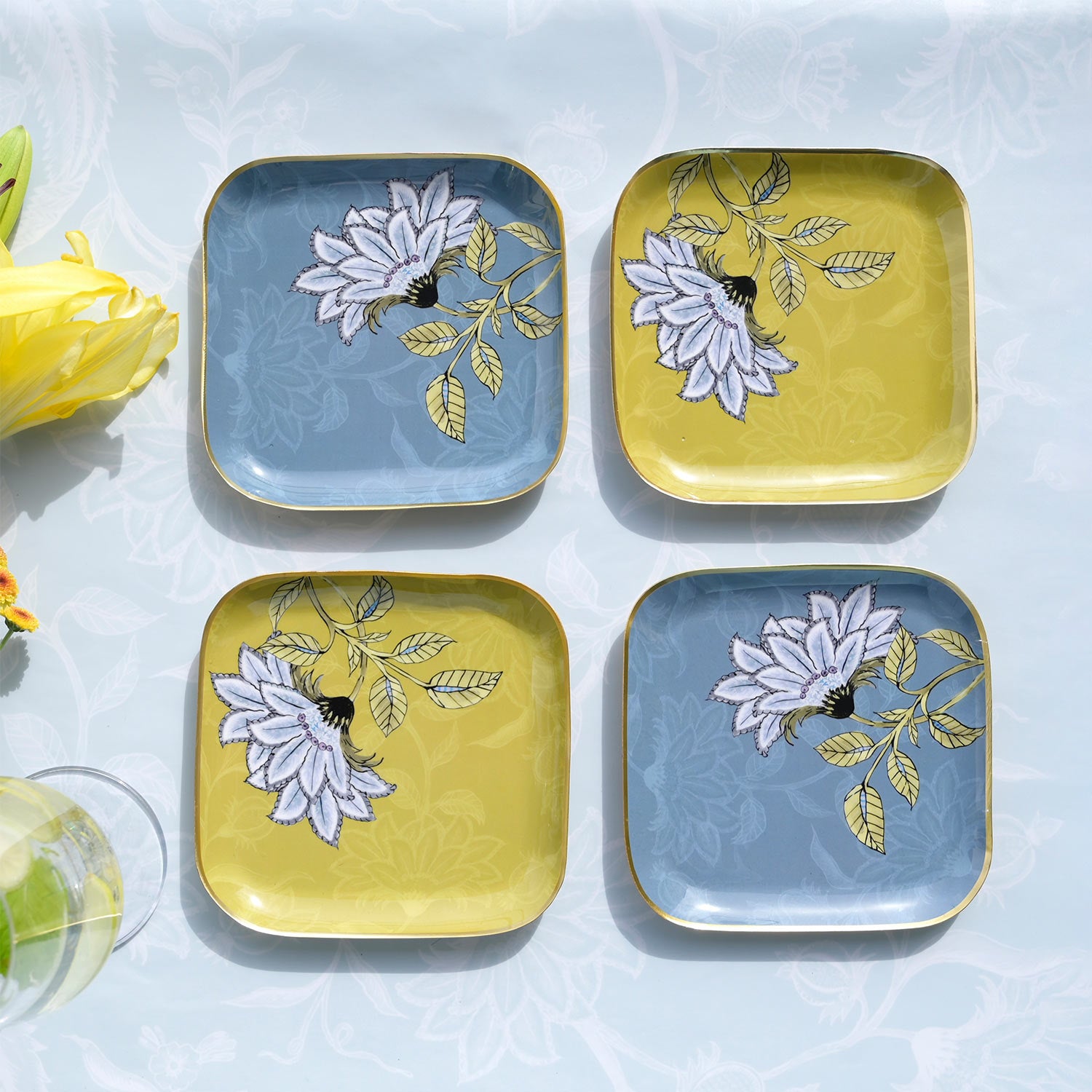 Ethnic Chintz Metal Square Quarter Plates - Set of 4