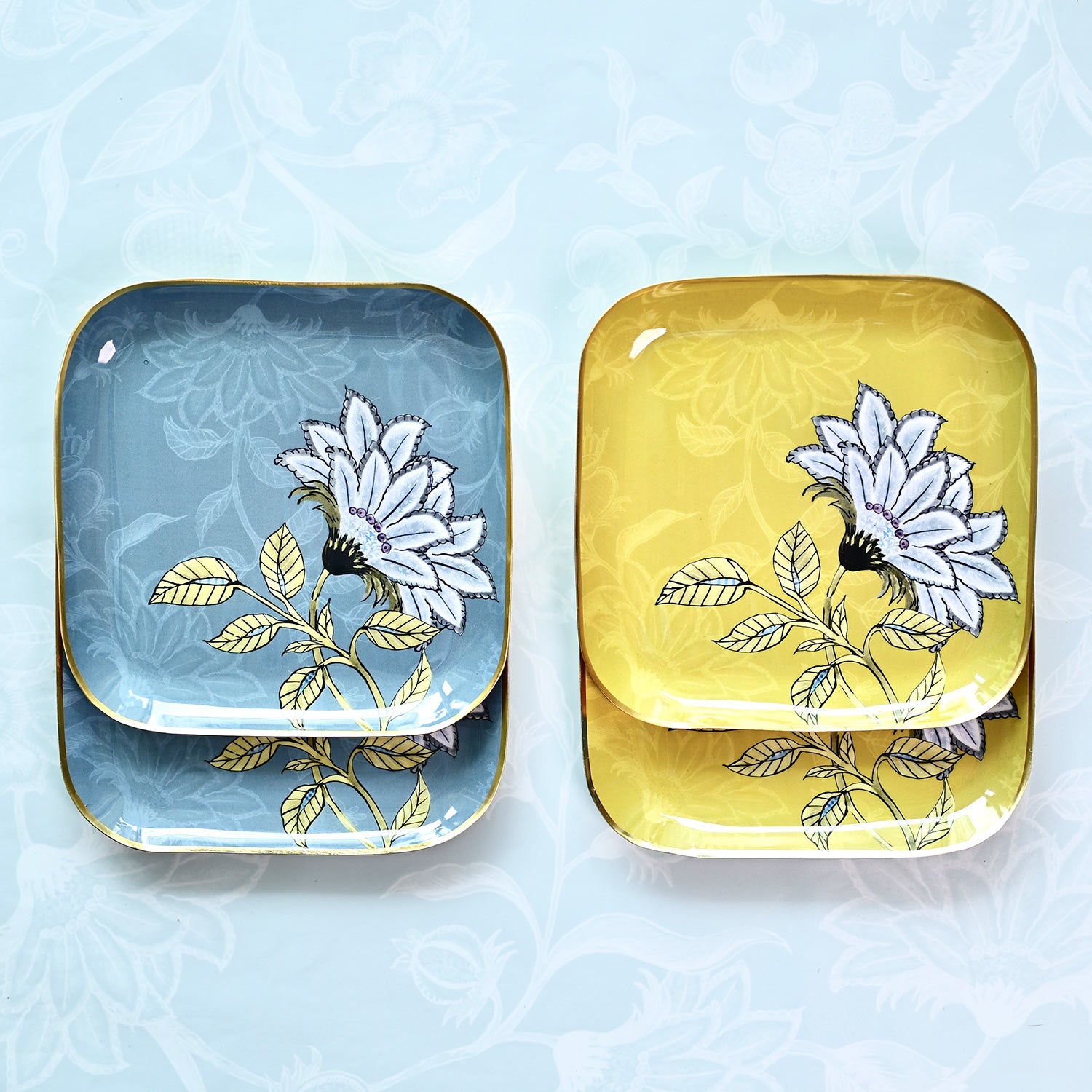 Ethnic Chintz Metal Square Quarter Plates - Set of 4