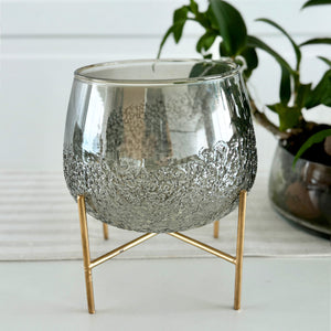 Crackled Votive with Stand - Black