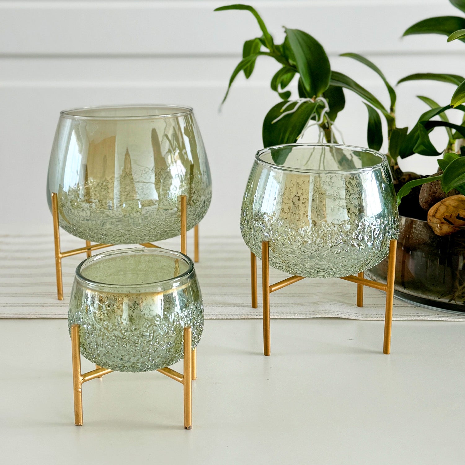 Crackled Votive with Stand, Large - Olive