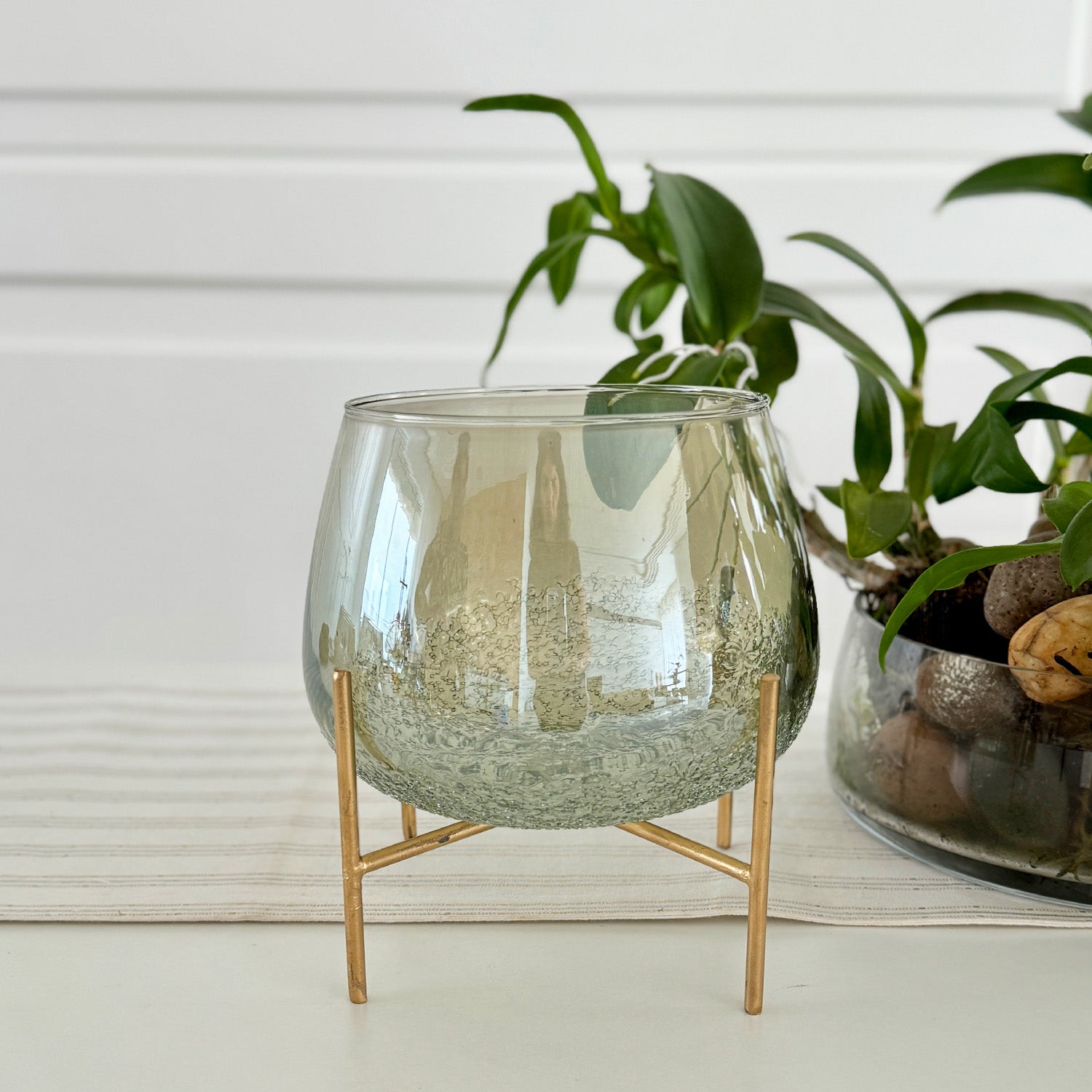 Crackled Votive with Stand - Olive