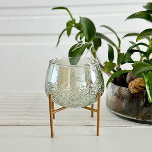 Crackled Votive with Stand - Olive