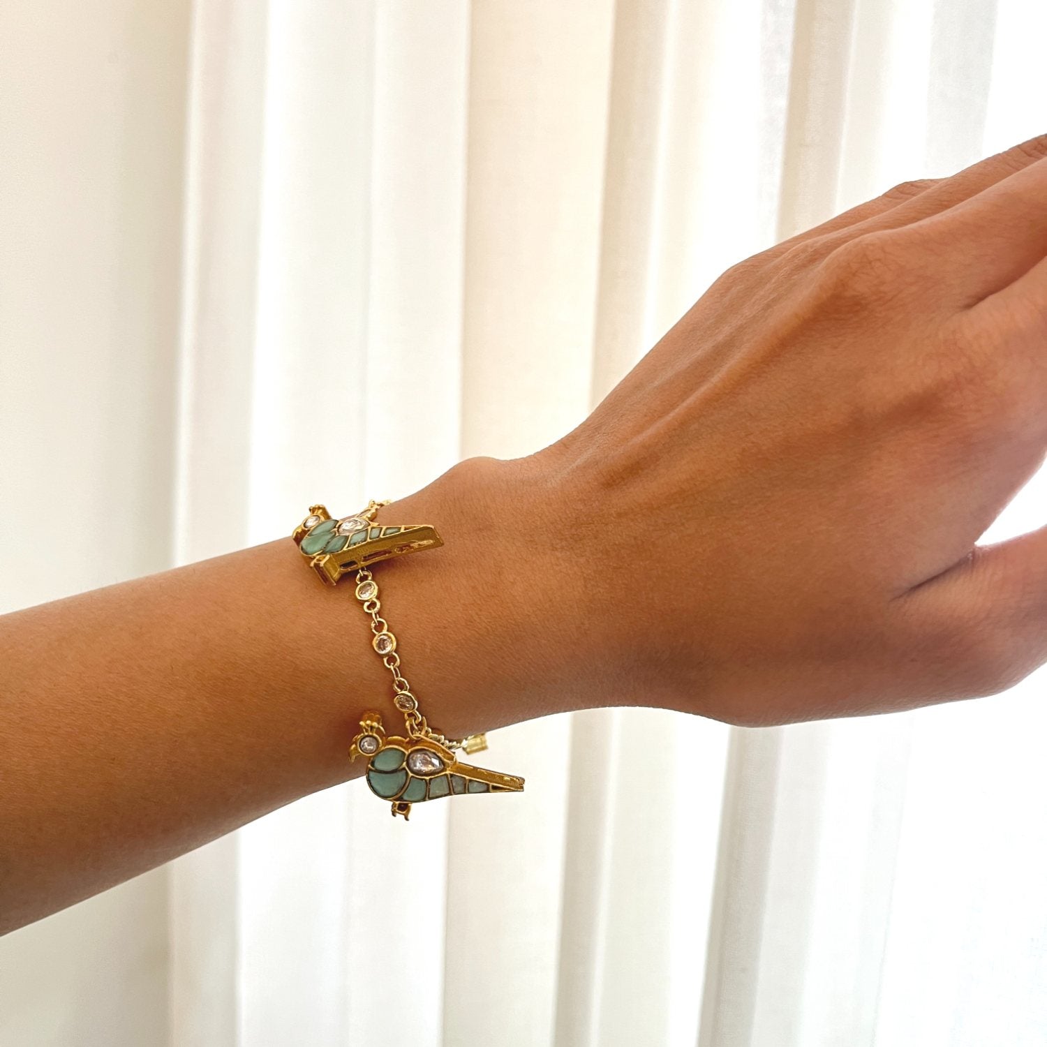 Rambagh Mint Polki Bird Bracelet