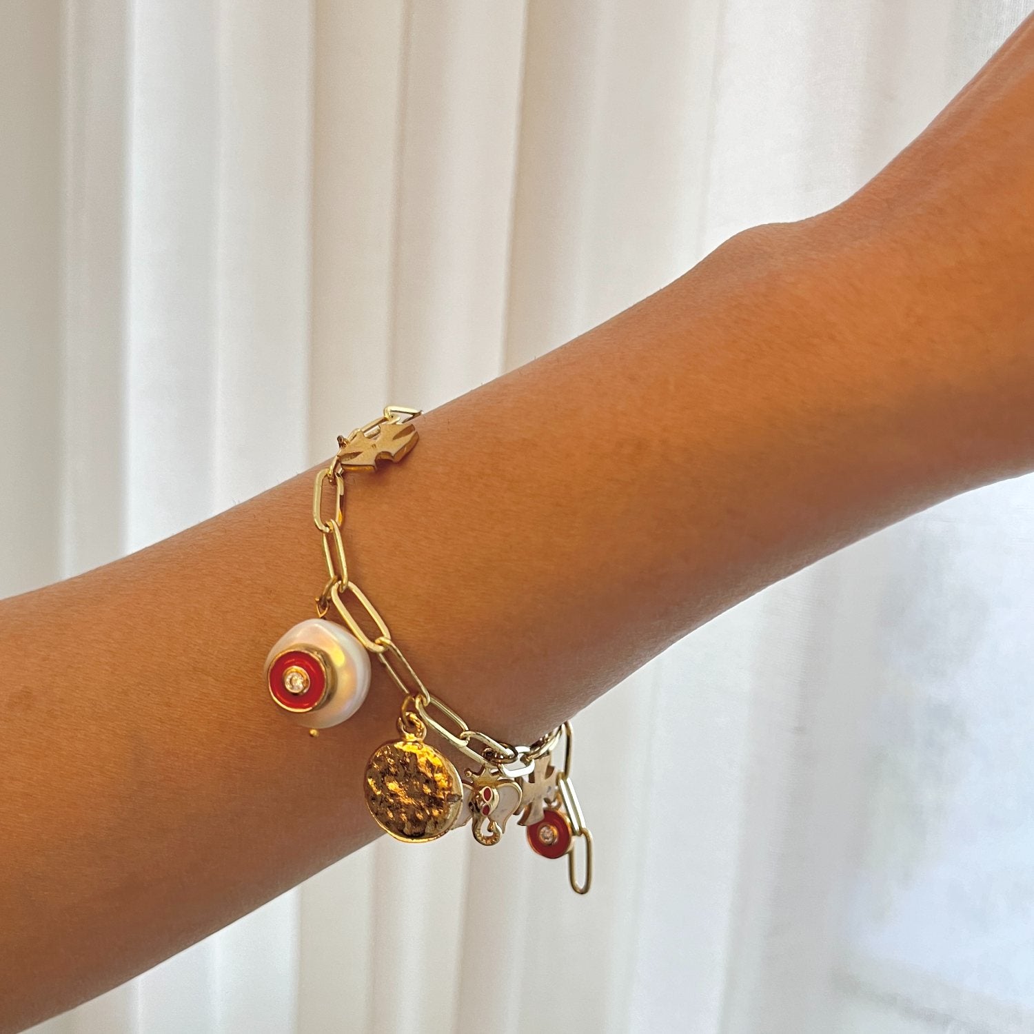 Red Medallion Charm Bracelet