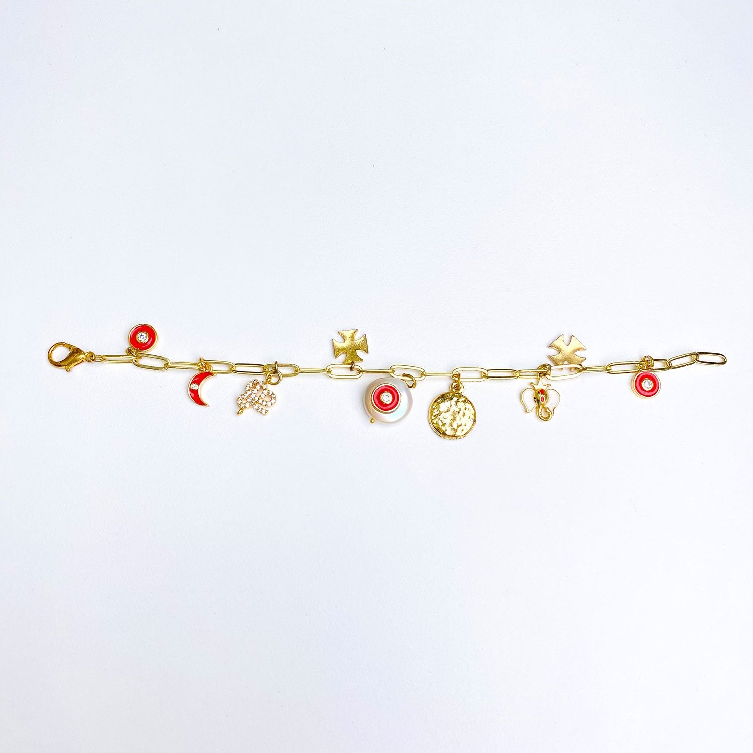 Red Medallion Charm Bracelet