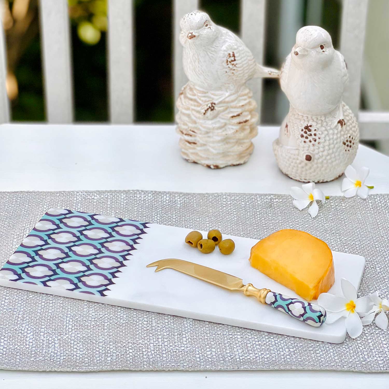 Marble Cheese Board With Cheese Knife - Moroccan Mint