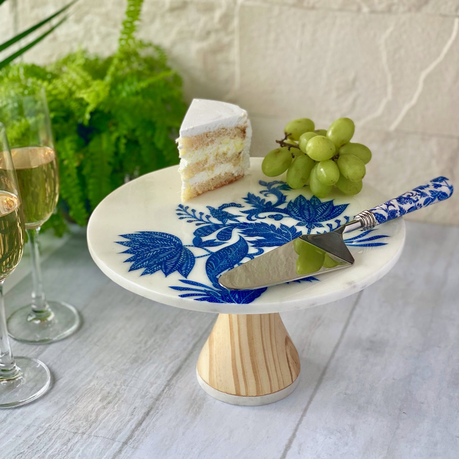 Marble Cake Stand With Cake Server - Bali Flora