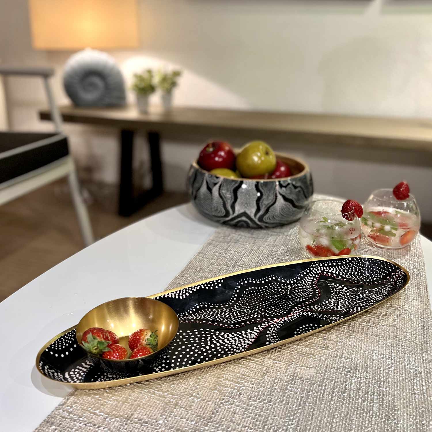 Oval Platters With Dip Bowls, Gift Set of 2 - Maasai Valley