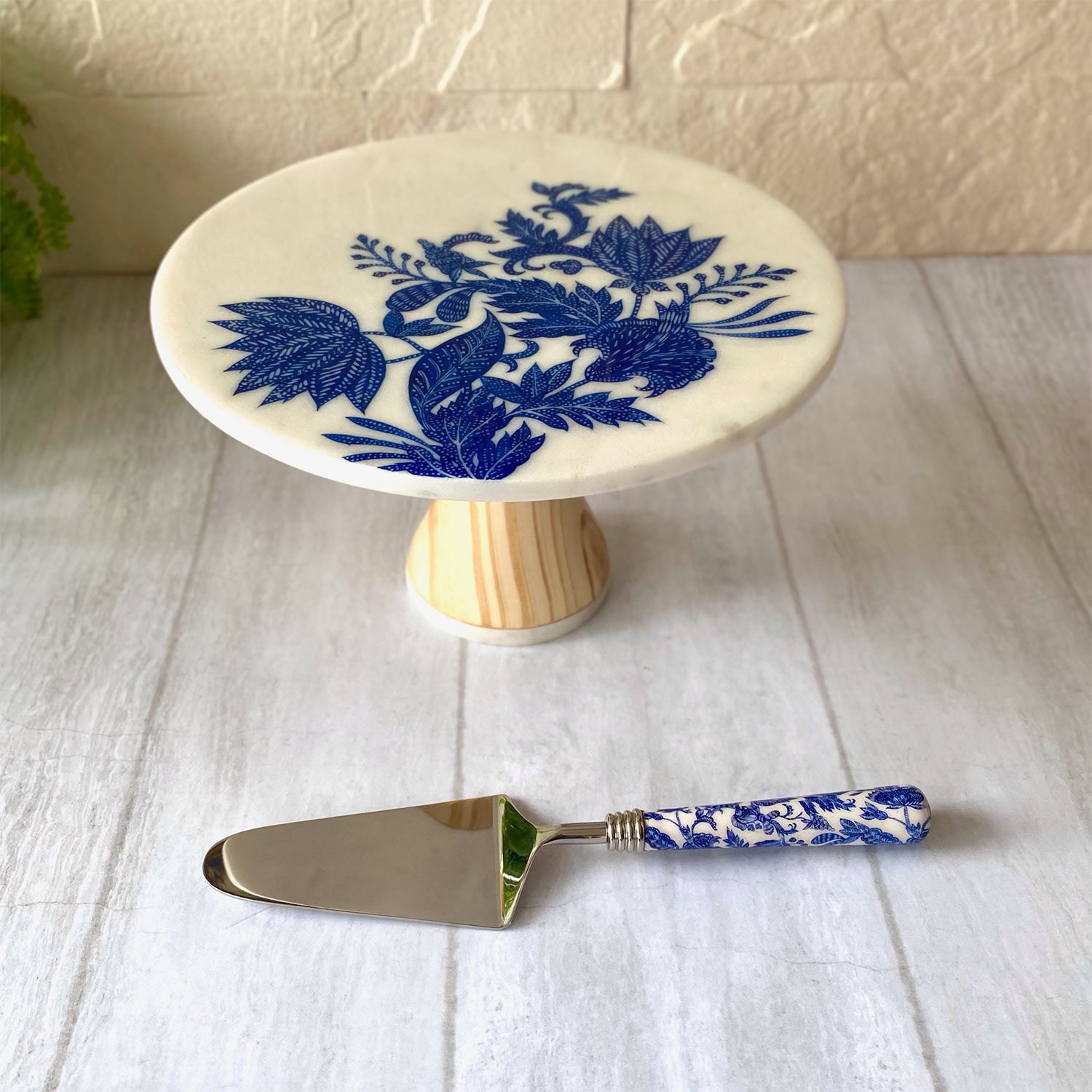 Marble Cake Stand With Cake Server - Bali Flora