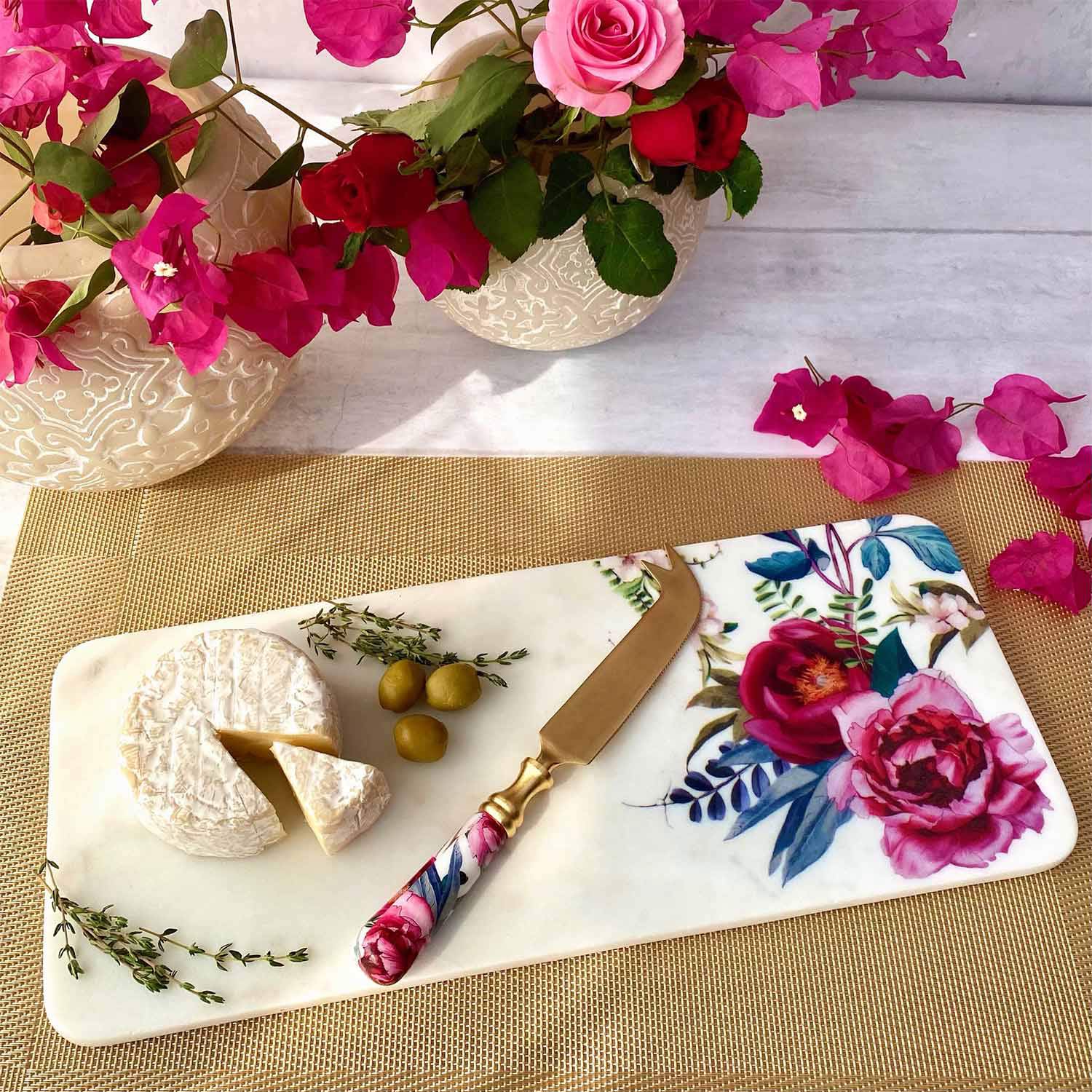 Marble Cheese Board With Cheese Knife - Tudor Blooms