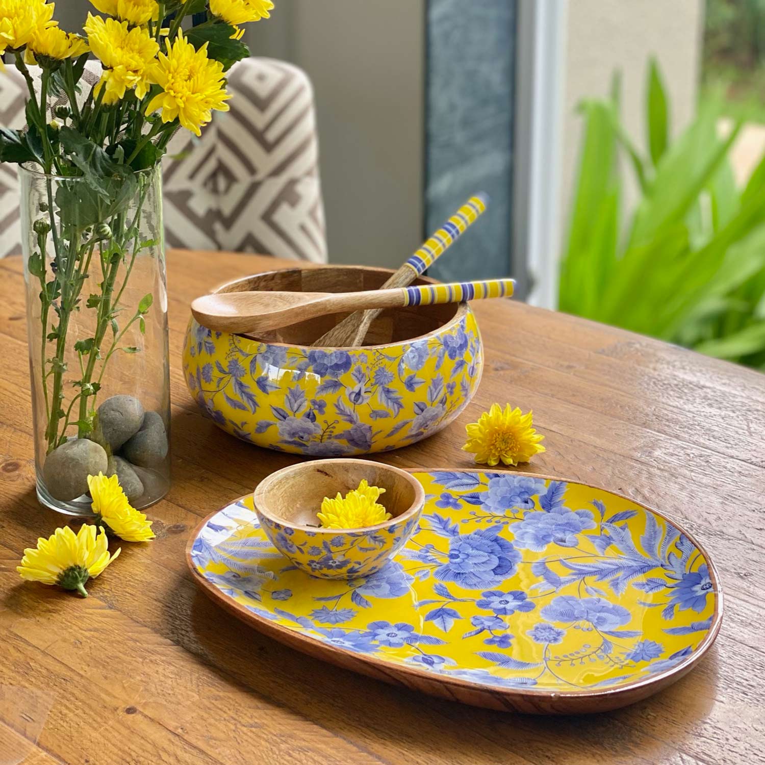 Serving Bowl & Oval Platter, Gift Set of 5 - Japanese Flora