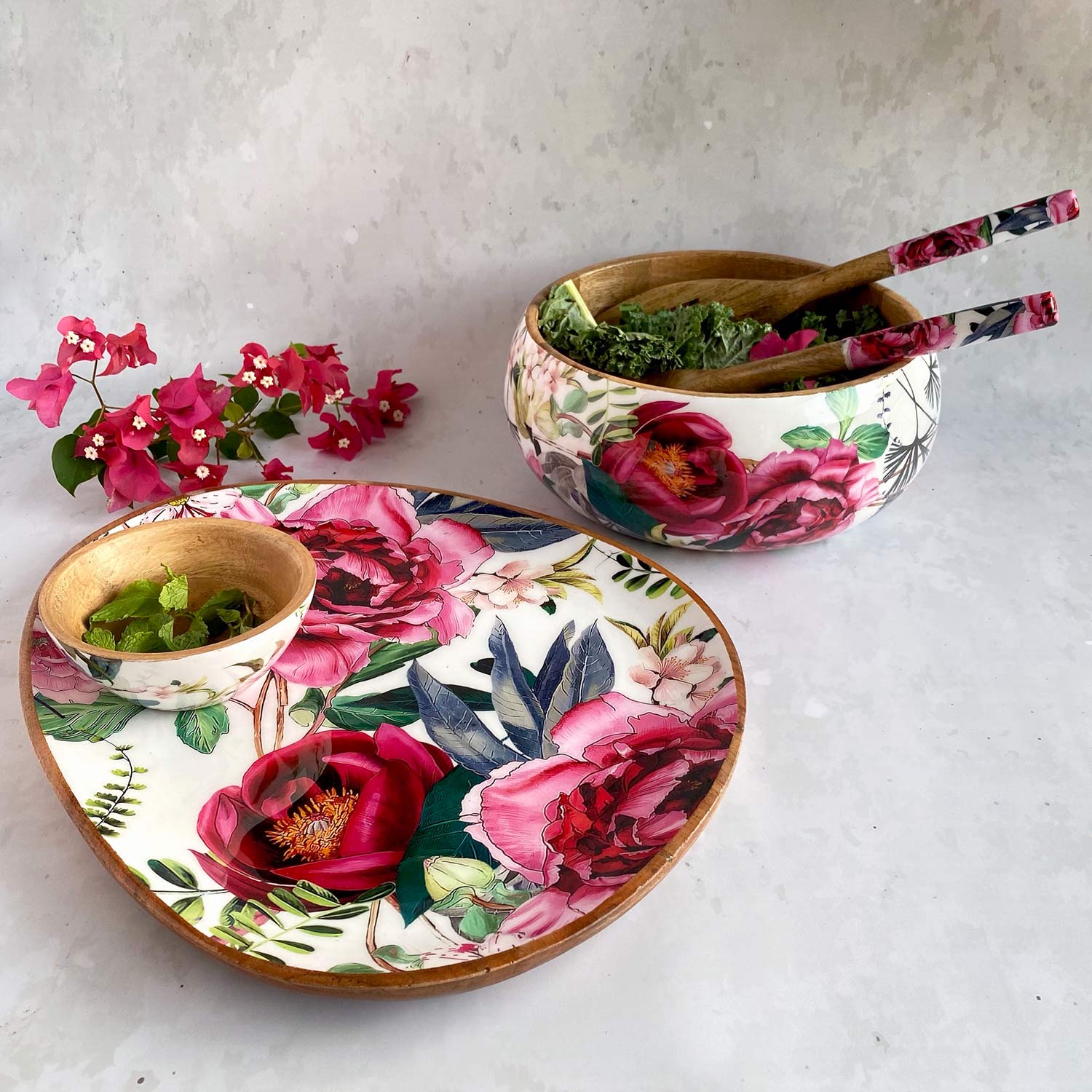 Serving Bowl & Oval Platter, Gift Set of 5 - Tudor Blooms