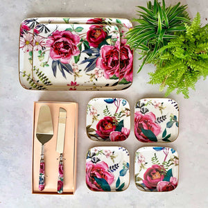Serving Platters With Server & Knife Duo, Gift Set of 8 - Tudor Blooms