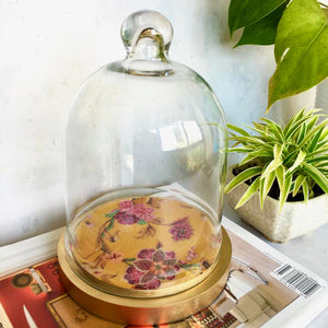 Mini Glass Cloche With Wood Base - Passion Flower