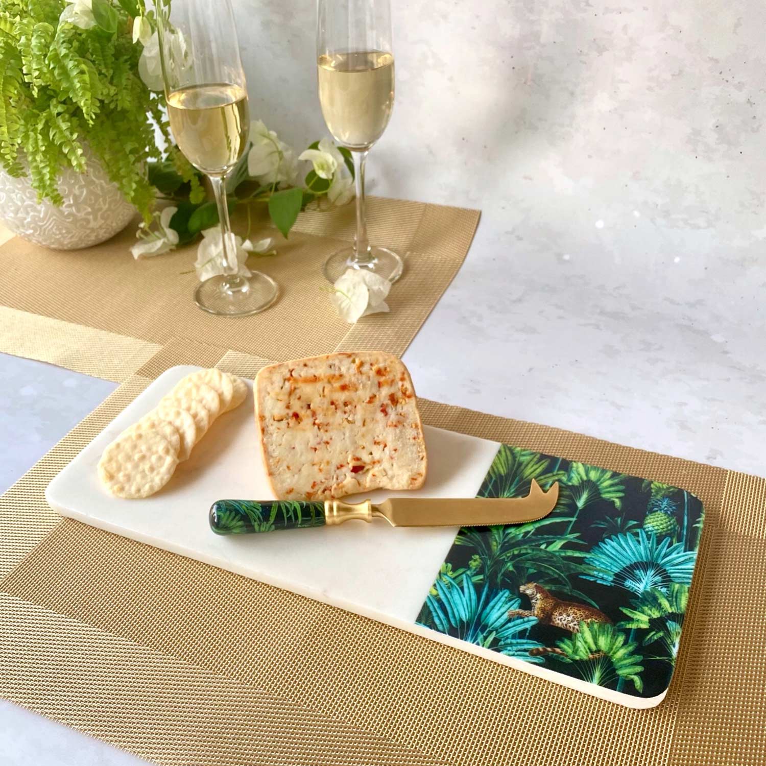 Marble Cheese Board With Cheese Knife - Amazonia Night