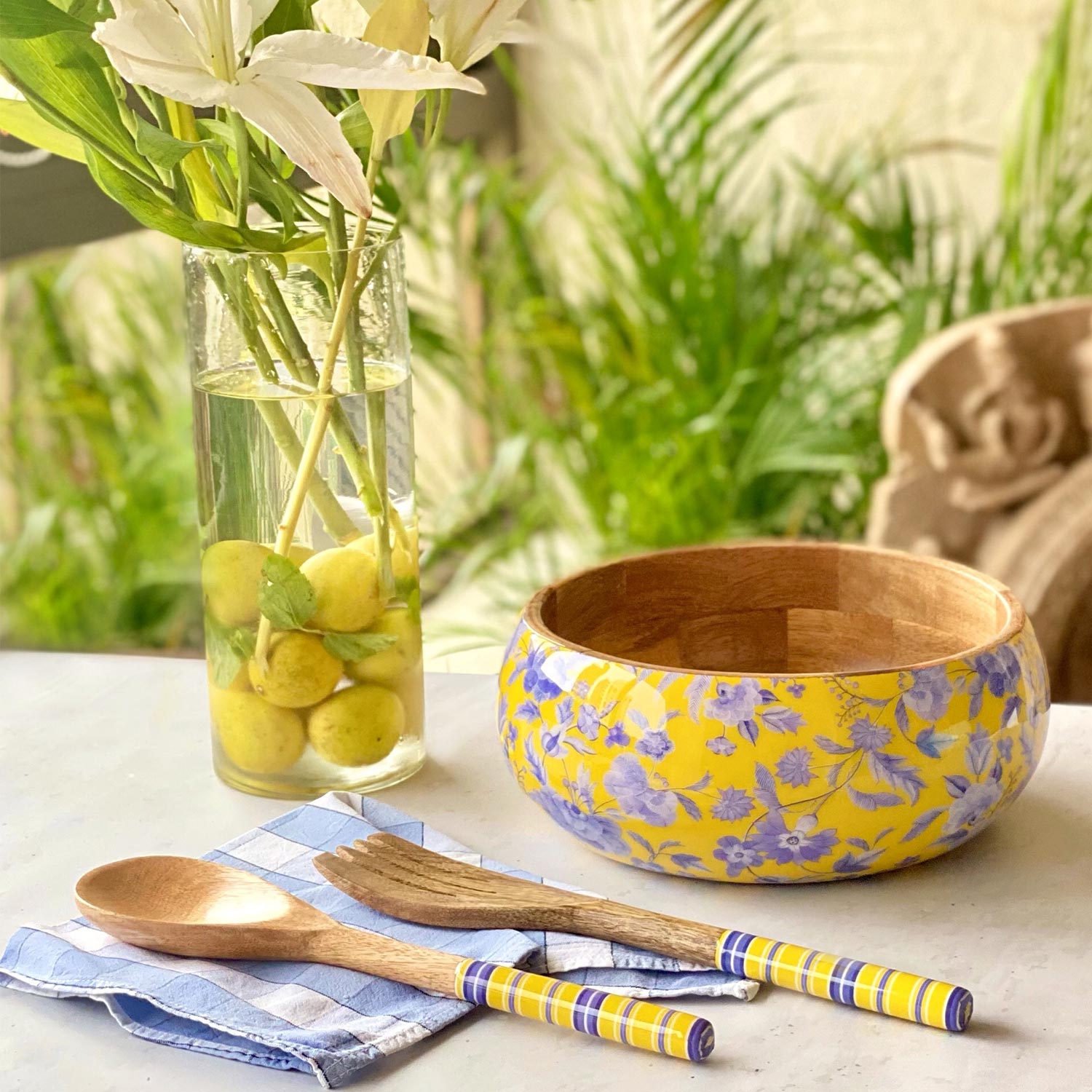 Salad Bowl With Servers Set - Japanese Flora